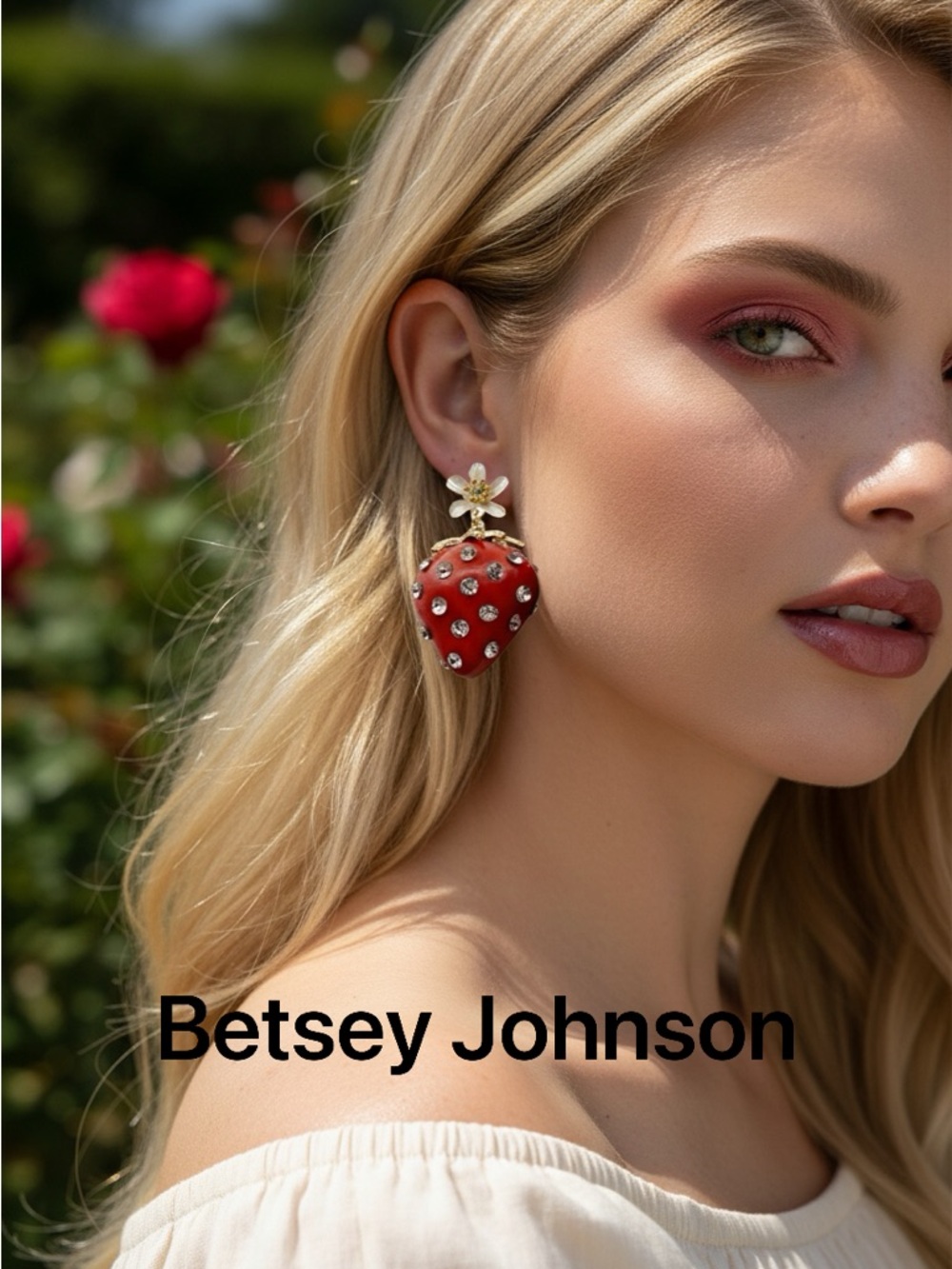 NWT BETSEY JOHNSON RED STRAWBERRY CHARM DANGLING EARRINGS